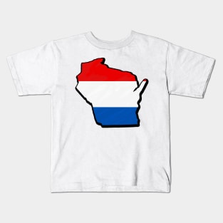 Red, White, and Blue Wisconsin Outline Kids T-Shirt